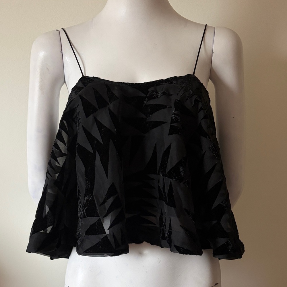 Free People Black Velvet Burnout Crop Whimsical Top Geometric Size XS